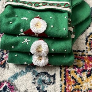 3 Lands End Green Christmas Stocking with Santa Design